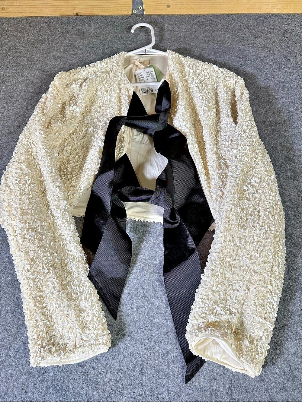 H&M Sequin Jacket with Tie Detail in Cream Size Small NWT